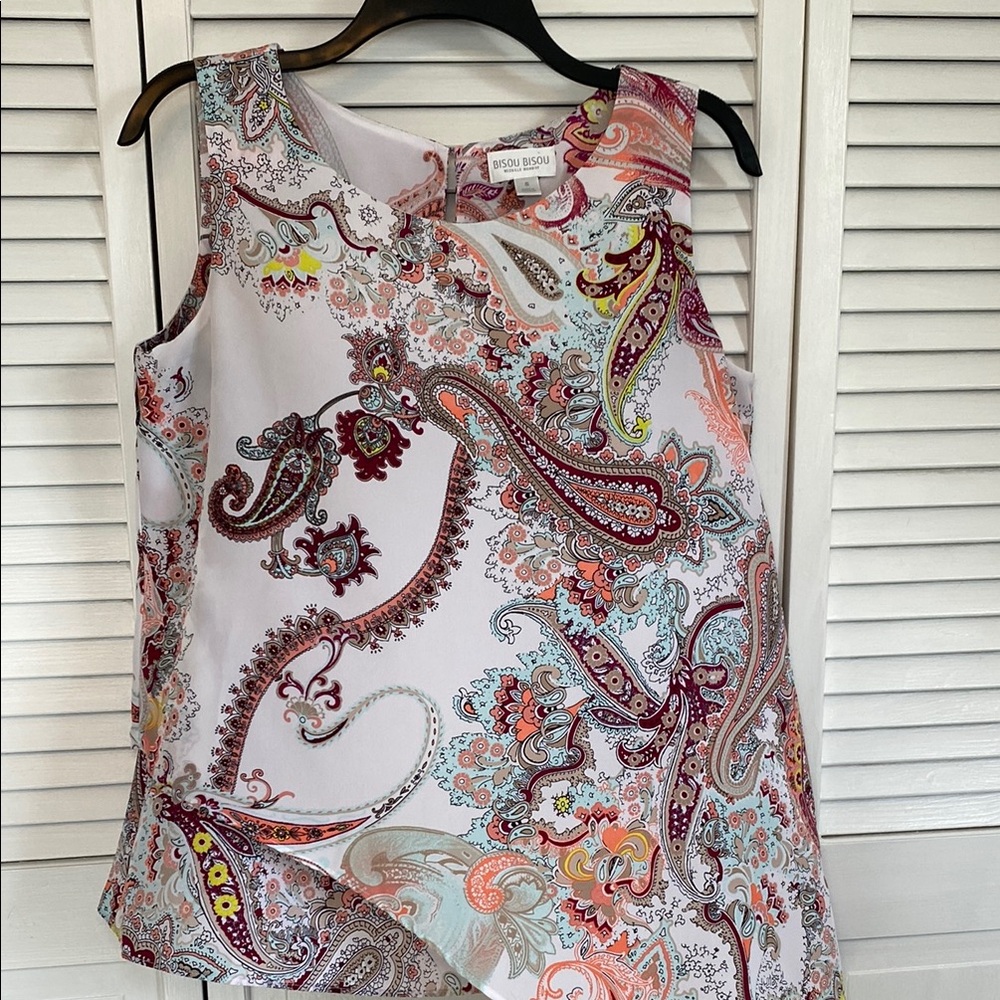 Bisou Bisou Vibrant Multicolor Paisley Boho Flowy Layered Women Top